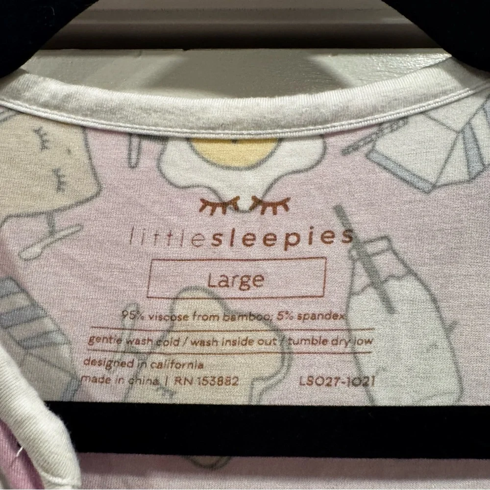 Little Sleepies Womens Pajama Set Pink Breakfast Buddies Large Bamboo - Picture 10 of 16